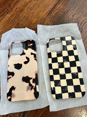 iPhone 14promax Beige Tortoiseshell and Checker iPhone Case- NEW